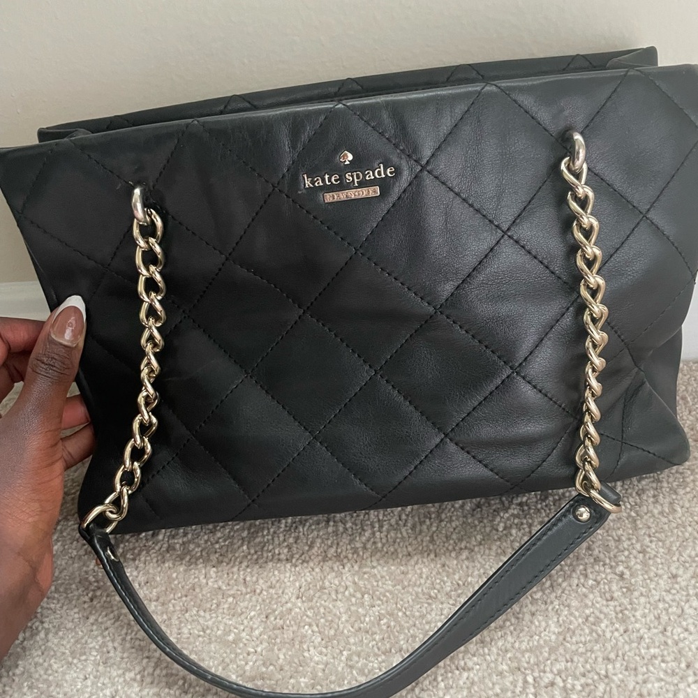 Kate Spade Black Quilted Shoulder Bag with Gold Chain